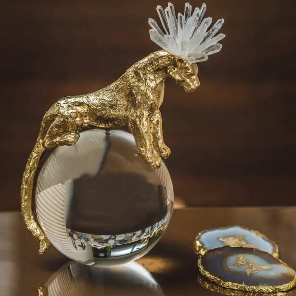 Leopard Crystal Brass Sculpture